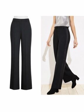 LOFT | Black Wide Leg Tuxedo Pants | Satin Stripe | Size 10